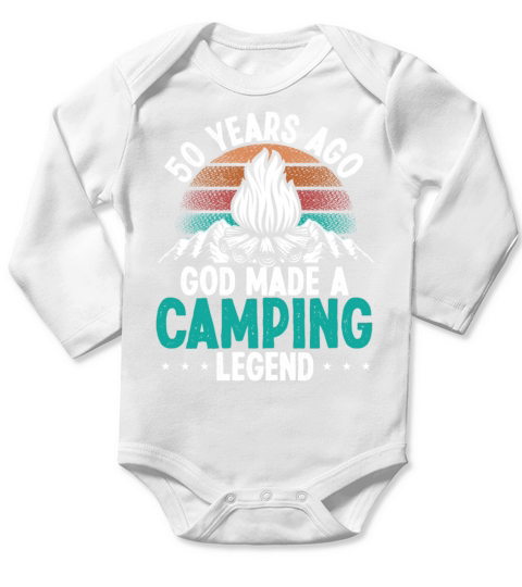 50 Birthday Camping Vintage Mountains 50 Year Old Long Sleeve Baby One-Piece