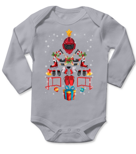 Hockey Lovers Christmas Pine Tree Funny Decoration Long Sleeve Baby One-Piece