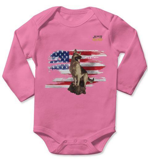 Just4GSD German Shepherd American Flag Long Sleeve Baby One-Piece