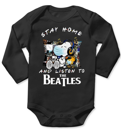 Snoopy And Woodstock Stay Home And Listen To The Beatles Shirt Long Sleeve Baby One-Piece