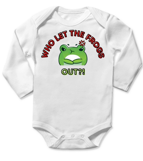 Who Let The Frogs Out Cartoon Angry Frog Red Long Sleeve Baby One-Piece