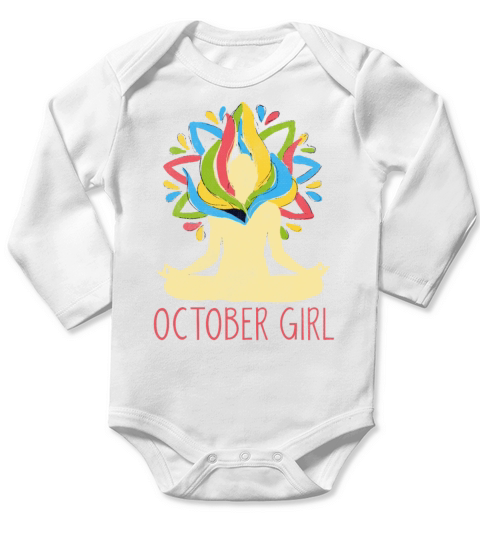 Yoga Mandala Meditation Birth Born Month October Long Sleeve Baby One-Piece