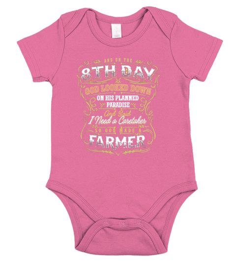 8th Day  God Created Farmer Short Sleeve Baby One-Piece