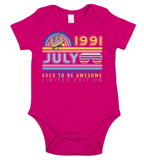 Birthday Greeting For July 1991 Short Sleeve Baby One-Piece