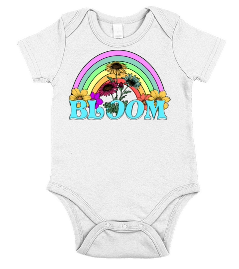 Bloom - Rainbow And Flowers Vintage Retro Encourag Short Sleeve Baby One-Piece