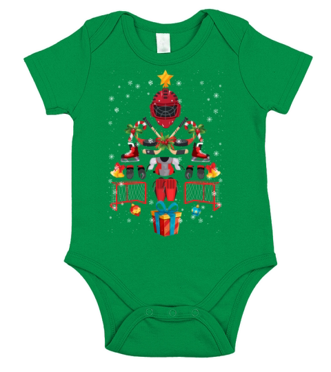 Hockey Lovers Christmas Pine Tree Funny Decoration Short Sleeve Baby One-Piece