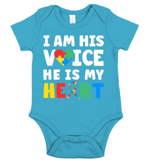 I Am His Voice He Is My Heart Puzzle Ribbon Autism Short Sleeve Baby One-Piece