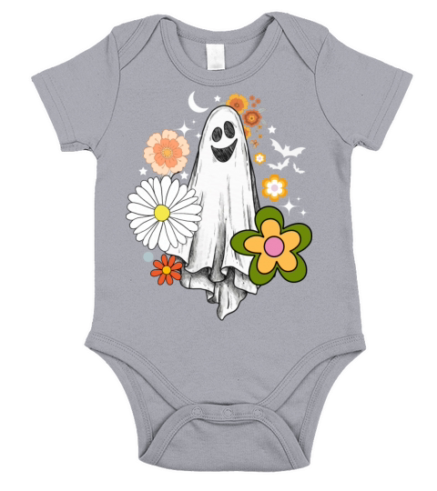 Vintage Floral Ghost Cute Halloween Costume Funny Short Sleeve Baby One-Piece