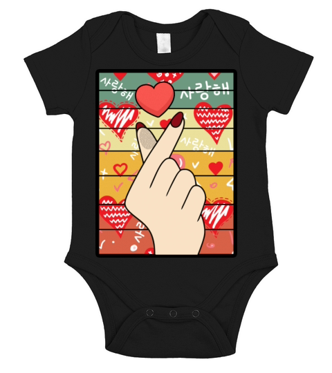 Vintage Heart Hand Symbol Korean Fans Short Sleeve Baby One-Piece