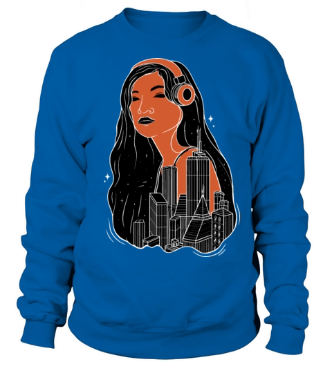 Girl with headphones city night lights dreaming Gi Sweatshirt Unisex