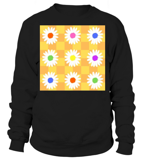 Retro Daisies - Orange and Yellow Checkerboard Sweatshirt Unisex