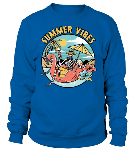 Summer Vibes Skeleton Riding Inflatable Flamingo Sweatshirt Unisex