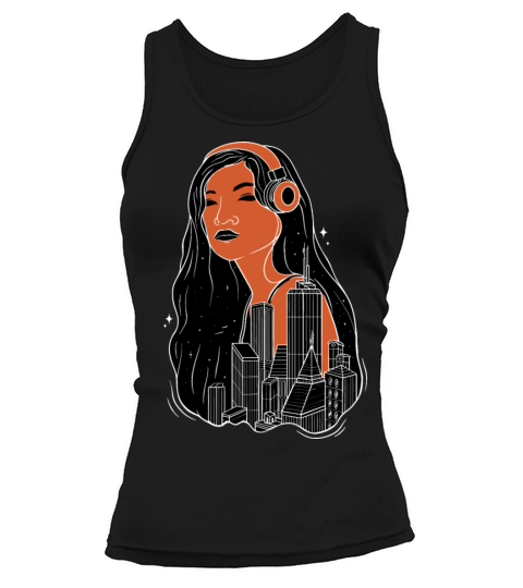 Girl with headphones city night lights dreaming Gi Tank top Woman