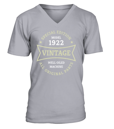 100th Birthday Gift Born 1922 Vintage 100 Year Old V-Neck T-shirt