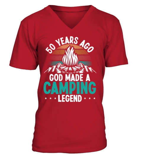 50 Birthday Camping Vintage Mountains 50 Year Old V-Neck T-shirt