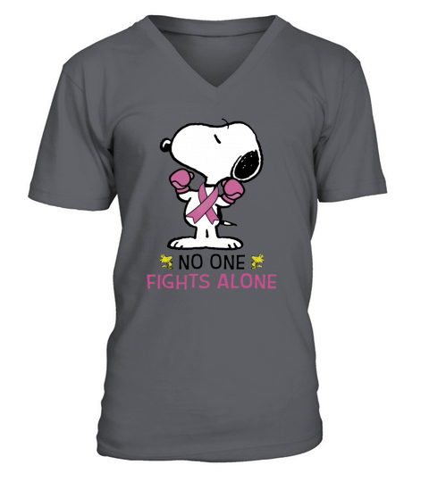 Snoopy no one fights alone Breast Cancer Awareness shirt V-Neck T-shirt