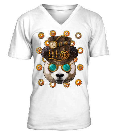 Steampunk Panda Medieval Victorian Steam Powered A V-Neck T-shirt