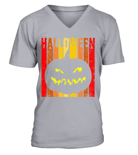 Vintage Halloween Vertical Sunset Pumpkin V-Neck T-shirt