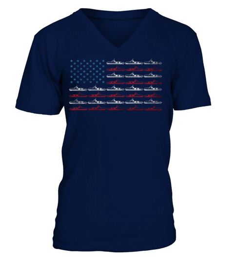 Vintage Submarine American Flag 4th of July Navy V-Neck T-shirt