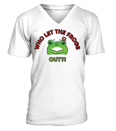 Who Let The Frogs Out Cartoon Angry Frog Red V-Neck T-shirt