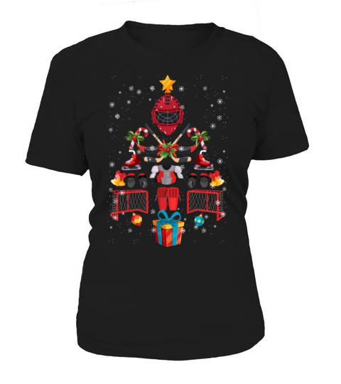 Hockey Lovers Christmas Pine Tree Funny Decoration Women's T-Shirt