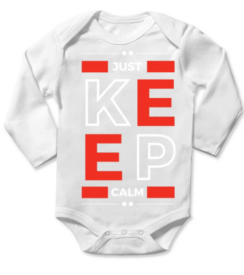 Black Red Just Keep Calm Quote Typography Design Long Sleeve Baby One-Piece