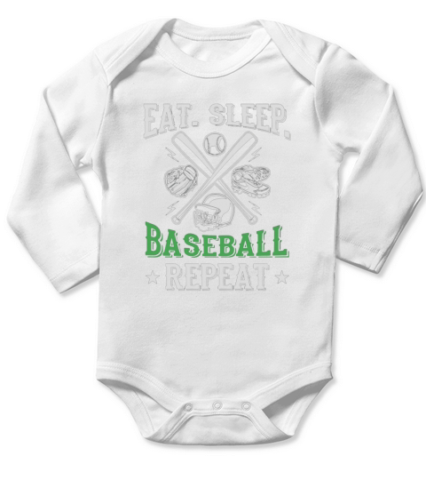 Eat sleep baseball repeat cool sport design Long Sleeve Baby One-Piece