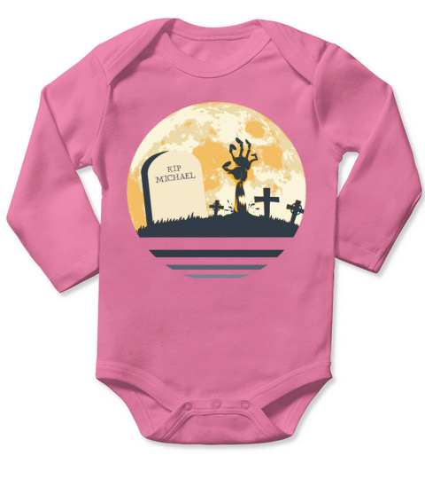 MICHAEL Grave Tombstone Halloween Zombie Spooky Long Sleeve Baby One-Piece