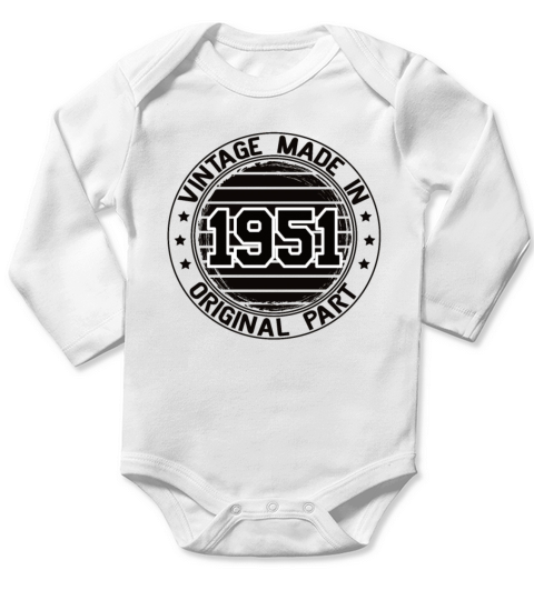 Vintage Made In 1951 Original Part Birthday 1951 Long Sleeve Baby One-Piece