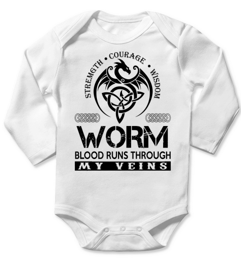 WORM Shirts - WORM Blood Runs Through My Veins Name Shirts Long Sleeve Baby One-Piece