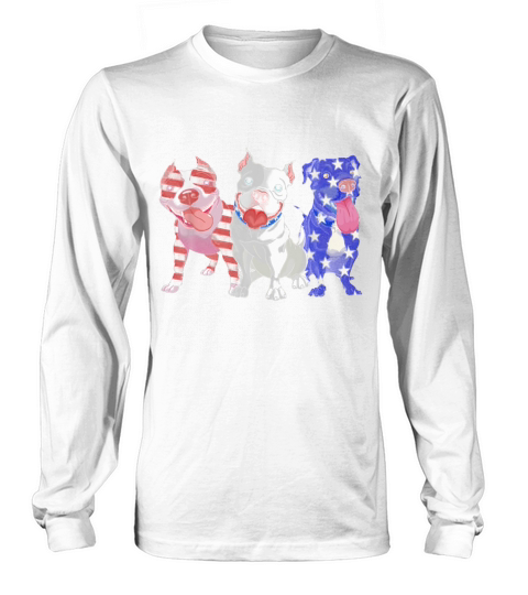 Three Pitbull American Flag Long sleeved Unisex