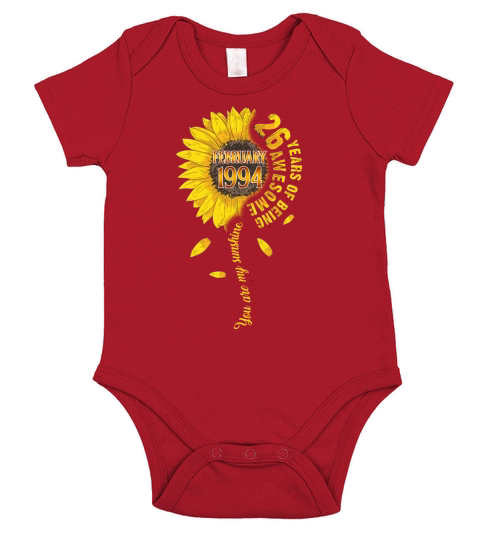 26 years of being awesome sunflower 1994 February Birthday Short Sleeve Baby One-Piece