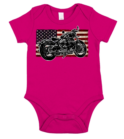 Distressed Flag Vintage Bobber Bike Motorcycle Short Sleeve Baby One-Piece