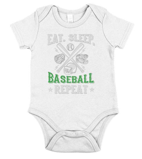 Eat sleep baseball repeat cool sport design Short Sleeve Baby One-Piece