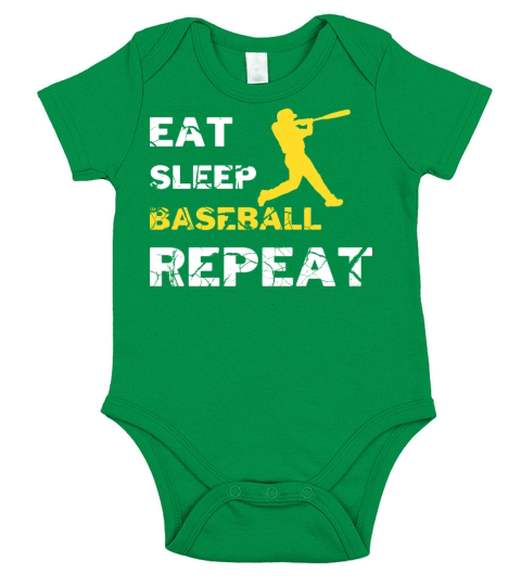 EAT SLEEP BASEBALL REPEAT Short Sleeve Baby One-Piece