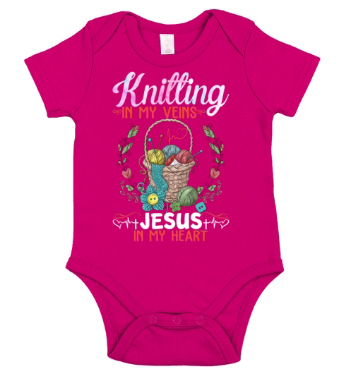 Knitting In My Veins Jesus In My Heart Funny Short Sleeve Baby One-Piece