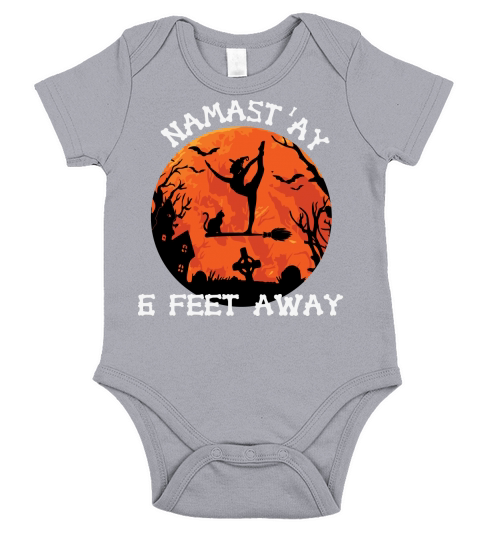 Namastay 6 Feet Away Funny Halloween Short Sleeve Baby One-Piece
