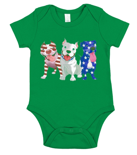 Three Pitbull American Flag Short Sleeve Baby One-Piece