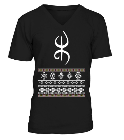 amazigh yaz symbol with amazigh tattoo decoration V-Neck T-shirt
