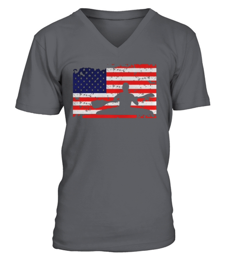 American Flag Kayaking Kayak Paddle Water T-Shirt V-Neck T-shirt