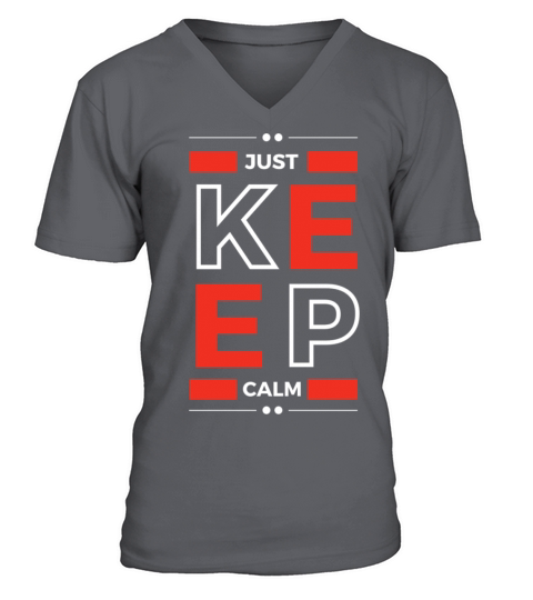 Black Red Just Keep Calm Quote Typography Design V-Neck T-shirt