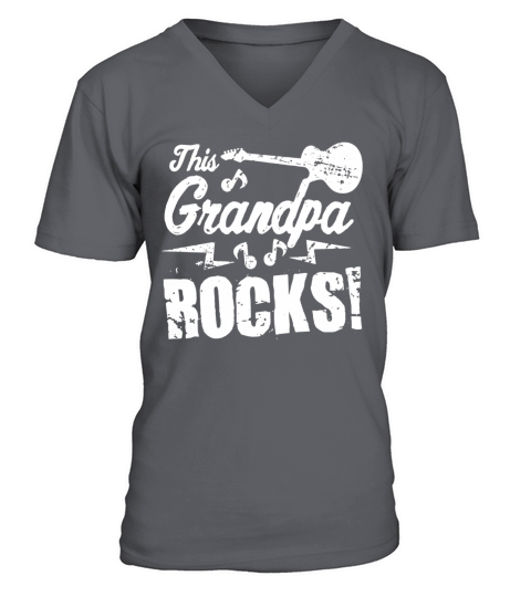 Mens This Grandpa Rocks T Shirt - Guitar Rock n Roll Funny Gift V-Neck T-shirt