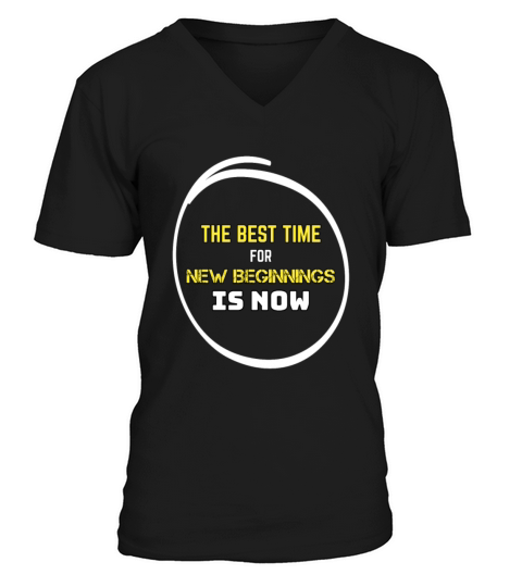 Motivational Quote - New Beginnings Black V-Neck T-shirt