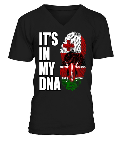 Tongan And Kenyan Mix Heritage DNA Flag V-Neck T-shirt
