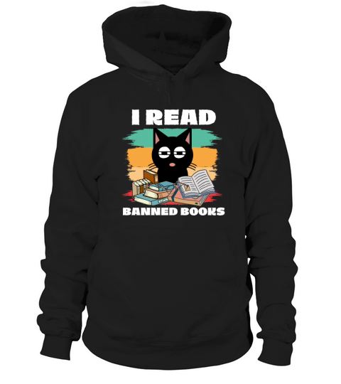 Cat I read banned books vintage retro librarian Hoodie Unisex