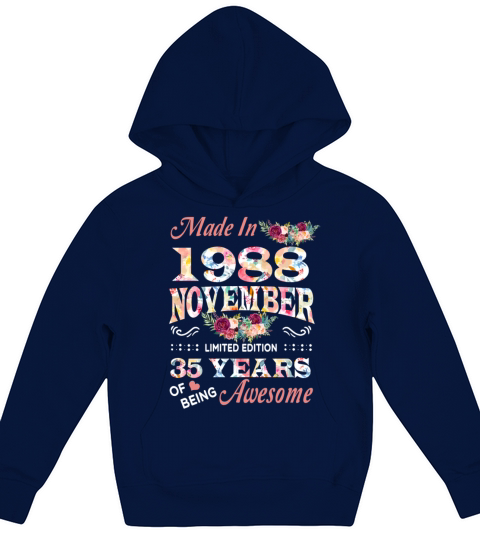 November 1988 Flower 35 Years Of Being Awesome Kids Hoodie