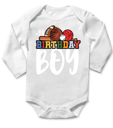 11th Birthday Boy 11 Years Old Baseball Party Long Sleeve Baby One-Piece
