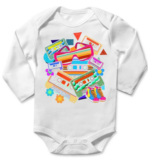 80s costume party retro music cassette Long Sleeve Baby One-Piece