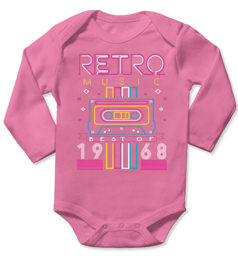 Best Of 1968 Retro Cassette Vintage Birthday Long Sleeve Baby One-Piece