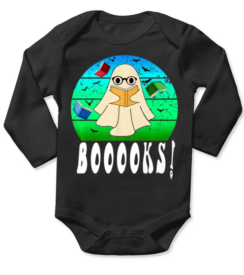 Booooks Ghost Funny Boo Read Books Library Long Sleeve Baby One-Piece